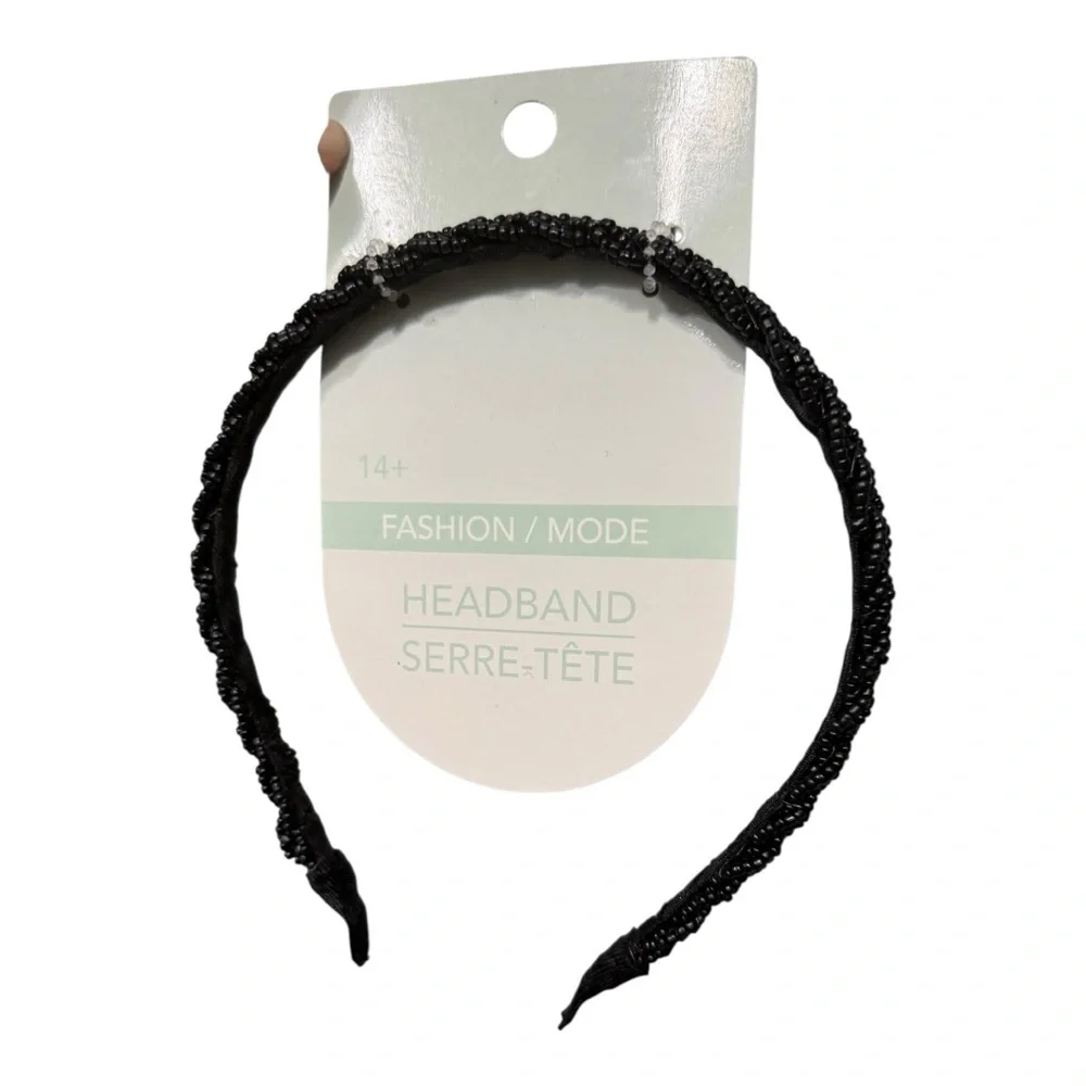 Black Rush Beaded Braided Headband NWT